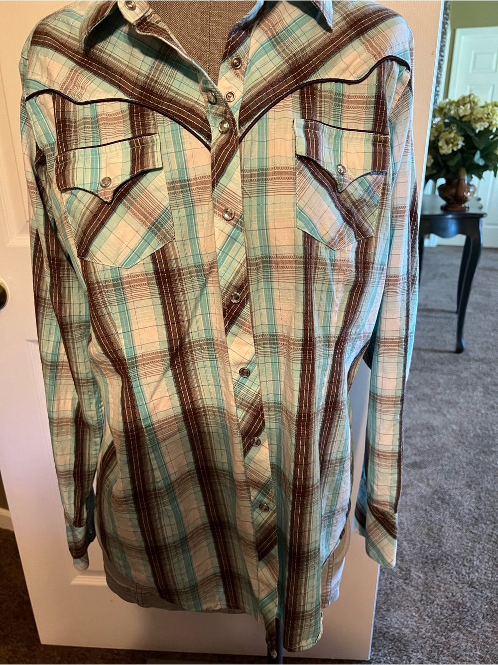 Ariat Men’s Plaid Button-Down Shirt in Teal & Brown